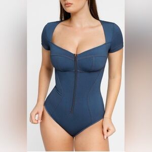 Popilush Denim V-Neck Short Sleeve Bodysuit Size XXL